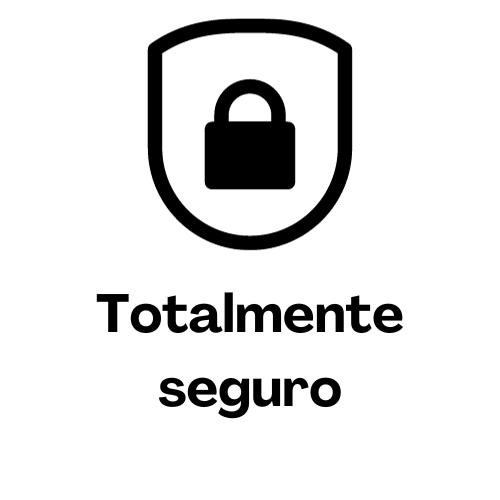 Ícono de candado dentro de un escudo con texto "Totalmente seguro" debajo.